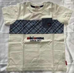 ミキハウス 半袖Tシャツ 110cm チェック柄×ホワイト 胸元ポケット