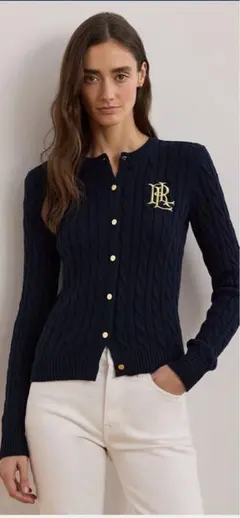 ローレンラルフローレン　ケーブルニットコットンカーディガン　ネイビー