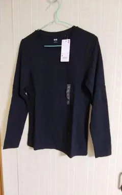 希少!ユニクロ!コットンフライス!クルーネックT シャツ!ブラックМ!新品