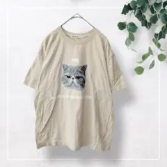 【キューティーブロンド】猫プリントTシャツ(M)半袖　コットン100% ベージュ