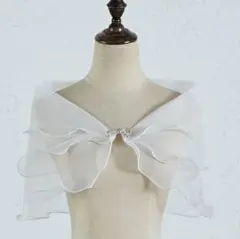 ホワイトシフォンフリルショール