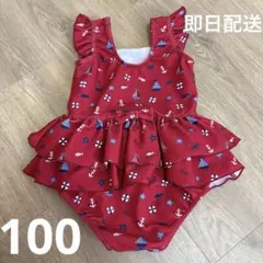 familiar 110センチ水着 セパレート ファミリアチェック柄 フリル