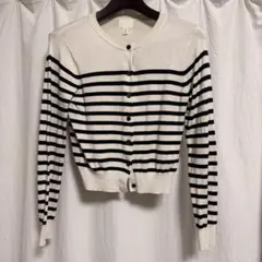 【H&M】ホワイト/ブラックストライプ カーディガン S