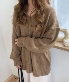 ブラウン Vネック ニット セーター