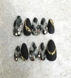 【オーダー専用】ニュアンスネイルチップ大人可愛綺麗黒ブラックレオパード