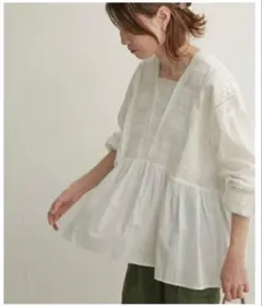 URBAN RESEARCH DOORS ピンタックレースブラウス 長袖 白 綿