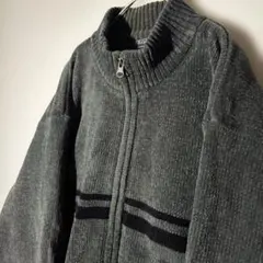 【個性派古着】くすみグリーン　ニット セーター ジッパー付き　希少　Lサイズ