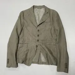 90s リネン100% 立体裁断 テーラードジャケット スタンドカラー 裏地無し