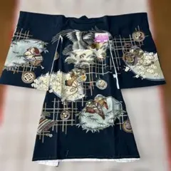 お祝い着 正絹 男の子 産着 七五三 ひとつ身 鷹 金糸刺繍 打出のこずち 濃紺
