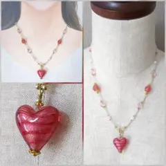 赤ハート型 ベネチアンガラス ネックレス