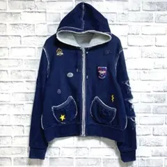 ワッペン　ジップアップ　ストレッチ　デニムジャケット