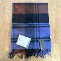 【新品未使用】ルナジュメール☆ウールカシミヤチェック柄マフラー ストールピン付き