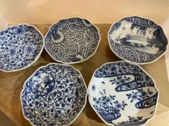 三洋陶器 龍峰窯 染付 古伊万里 木瓜型皿 4枚セット 楕円皿 松竹梅 和