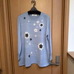 OLLEROBLA ブルーチュニック 豚さんハートニワトリ刺繍 アップリケ 