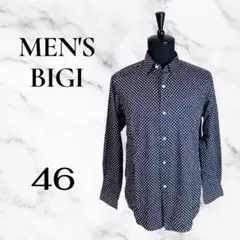 【men's BIGI】ドットコットンレギュラーカラーシャツ　薄手　ネイビー46