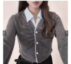 GRL シャツレイヤード風ショート丈トップス