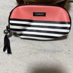 CLINIQUE コーラル ストライプ ポーチ