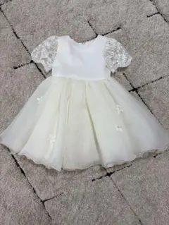 キッズ　アイボリー レース袖ドレス 110cm