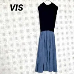 VIS ドッキングワンピース ブラック ライトブルー フレンチスリーブ（F）