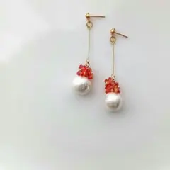 №835　12mmコットンパール×金木犀ピアスイヤリング　ハンドメイド