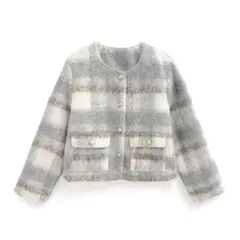 GRL チェック柄シャギージャケット（gn358）グレー