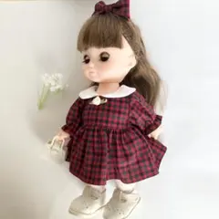 S1261メルちゃんソランちゃんハンドメイド服ワンピース　ヘアリボン付き