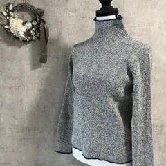 【アメリカンホリック】リブ編み　M タートルネックセーター　ミックス糸　紺