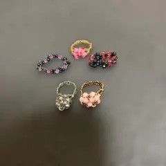 ハンドメイド　ビーズ指輪5点セット