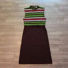 ストライプノースリーブニットワンピース