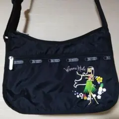 中古ハワイ限定レスポショルダーバッグ肩掛カバン黒ワナフラガールアロハHawaii