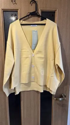 イエロー ニットカーディガン　大きいサイズ