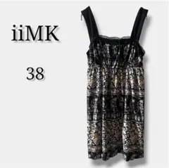 【アイアイエムケー】キャミワンピース 花柄 レース ティアード M ブラックのサムネイル