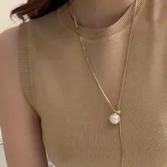上品✨ネックレス ロング パール ラリエット Y字 シンプル 高見え ゴールド
