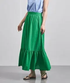 UNITED ARROWS　シアサッカーティアードロングスカート　グリーン緑38