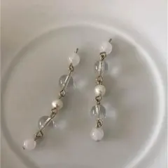 ローズクォーツと水晶のお守りロングピアス②