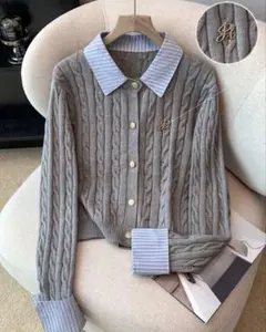 SHEIN 2in1パッチワークニットカーディガンセーター