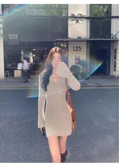 Vネックセクシーミニワンピース❤️春デートにピッタリ❤️スリムタイトドレス