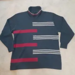 ネイビー ストライプ ハイネックセーター @29