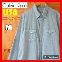 USA古着 CK Calvin Klein 長袖シャツ M ライトブルー