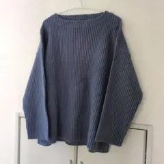 【値下げ✨】くすみダークブルーグレー リブ編み 長袖ニット
