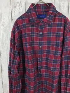 APT.9 アプトナイン　ネルシャツ　USA古着＊　レッド　LサイズA-7-16