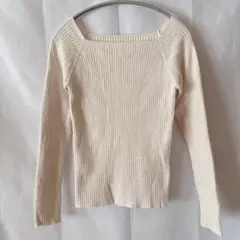 GRL アイボリー リブ編み 長袖 M スクエアネック