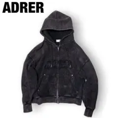 ADRER 24aw ヘビーウェイトロゴ長袖ジップパーカー黒コットン スウェットのサムネイル