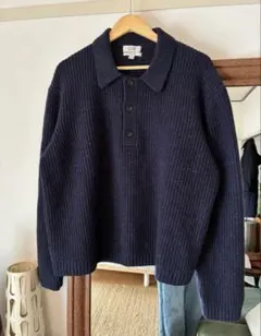 COS ネイビー カシミヤ　ニットポロシャツ