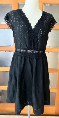 総レース　ミニドレス　黒