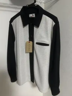 メッシュパターン 長袖シャツ ホワイト/ブラック　タグ付きのサムネイル