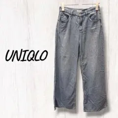 ユニクロ UNIQLO ドレープワイドフレアジーンズ　ライトブルー　ウエスト66