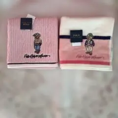 新品！ポロラルフローレン！ピンク&ピンクx白ストライプ★タオルハンカチ2枚セット