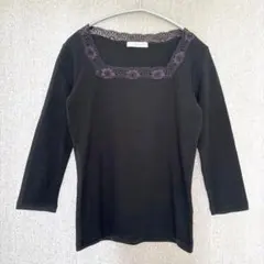 美品✦KETTY 綿レースカットソー M 黒ブラック コットン100 7分袖
