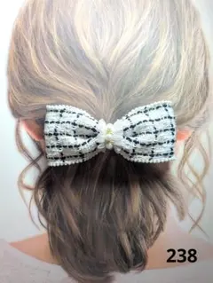 リボンバレッタ　ツイード生地